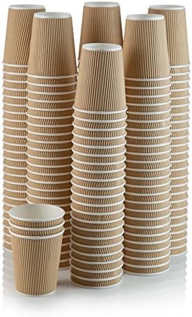 סט של 150 כוסות נייר קראפט מבודדות אדווה 10 אונקיות-כוסות קפה / תה חמות / למחזור / קיר אדווה 3 שכבות לבידוד טוב יותר | מושלם לקפוצ ' ינו,